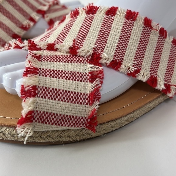 Lulus Sandals Espadrilles Flats  Fringed Canvas Striped Straps Red Women 10 - Picture 2 of 12